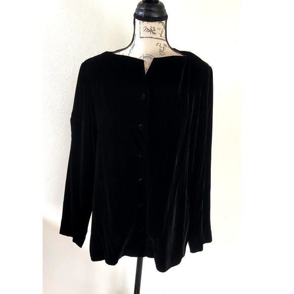 Vintage Finity Naturals Black Velvet Long Sleeve Top Sz 10 Rayon Silk Blend - Picture 1 of 9